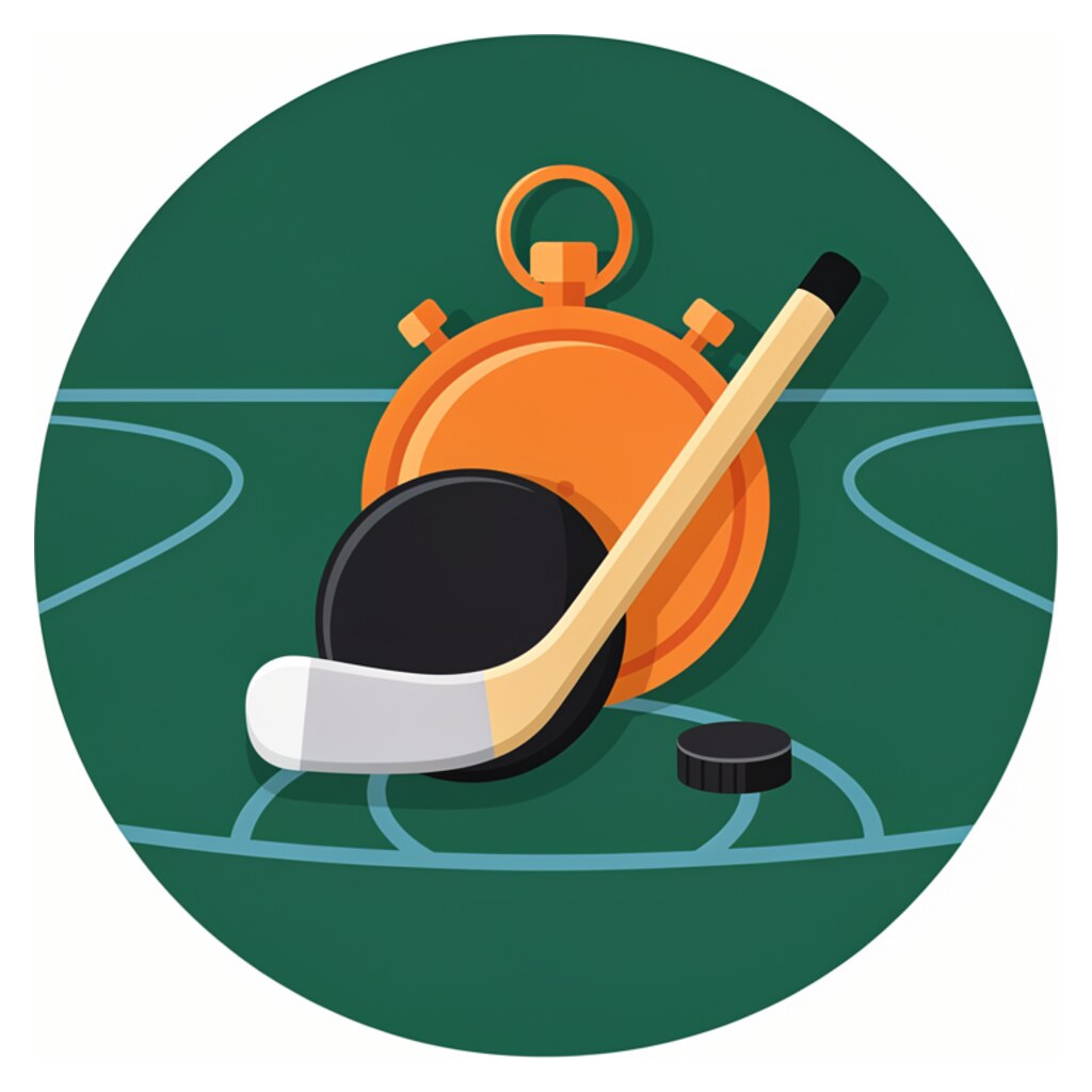 Sporten: hockeyklubba, puck och tidtagarur